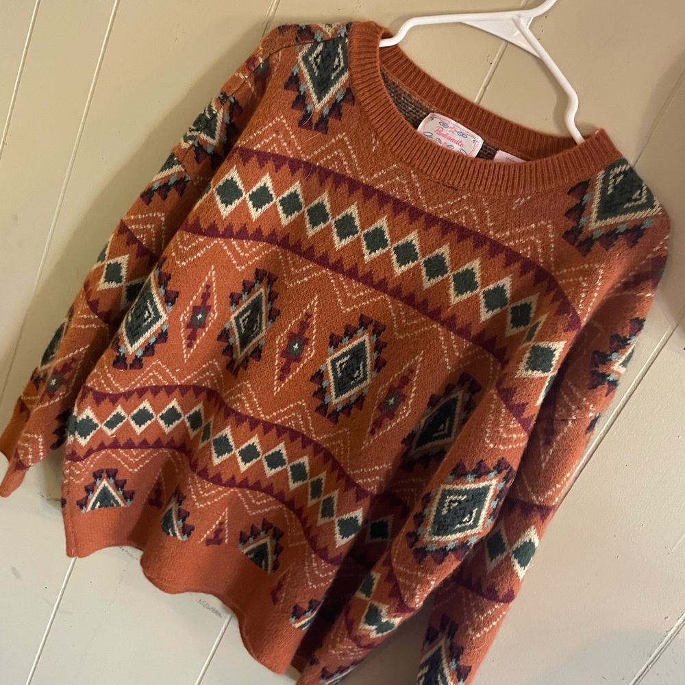 Geometric Patterned Orange Sweater